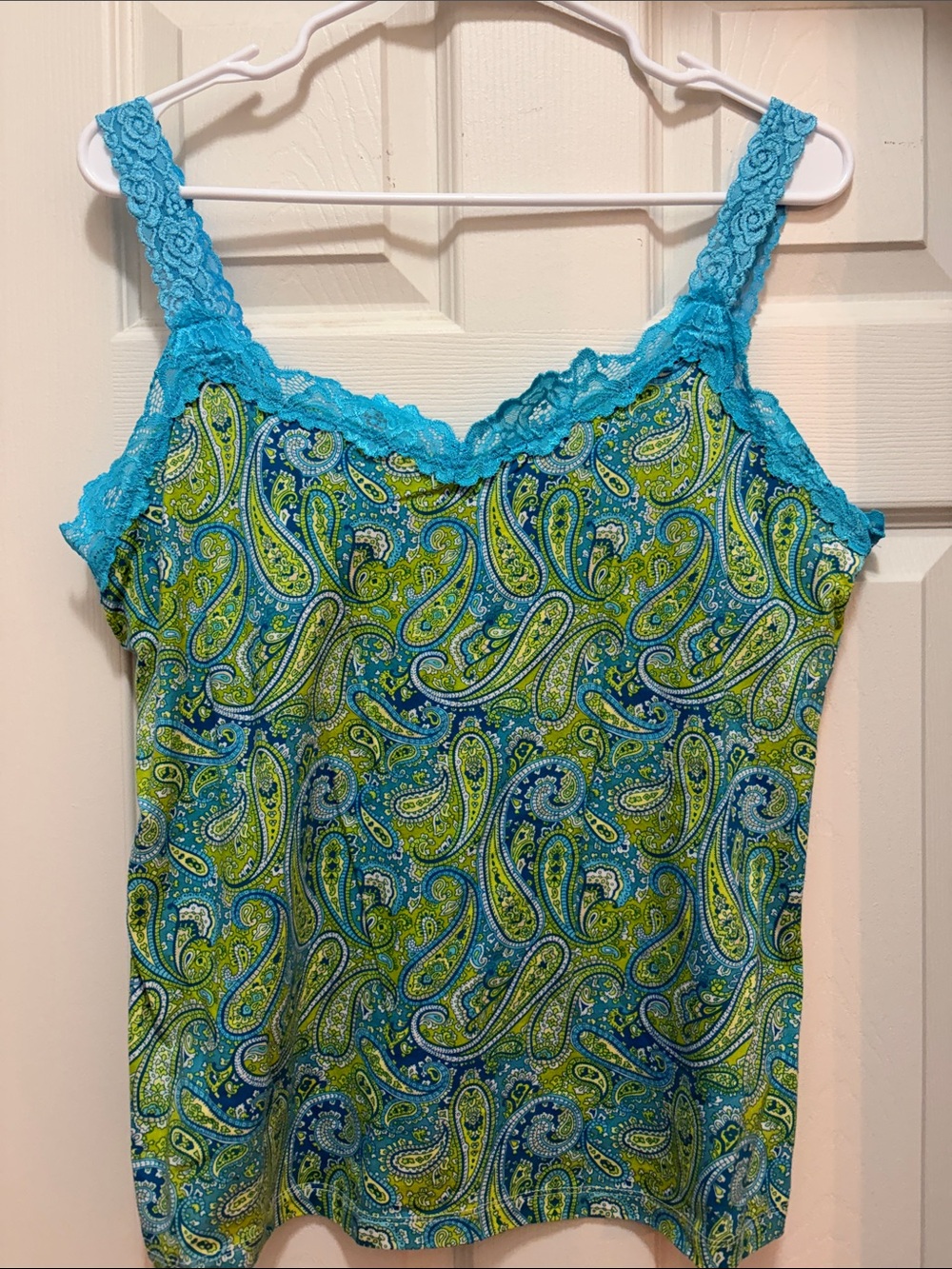 Blue & Green Paisley Lace-Trim Cami Liz Claiborne